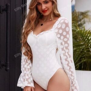 Eilly Bazar | Sheer Sleeve White Bodysuit